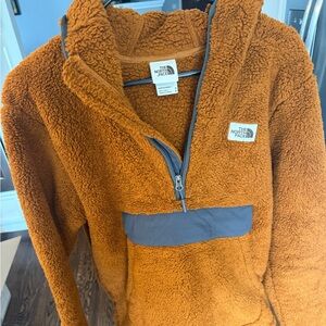 The North Face Brown Sherpa Pullover with Gray Pocket